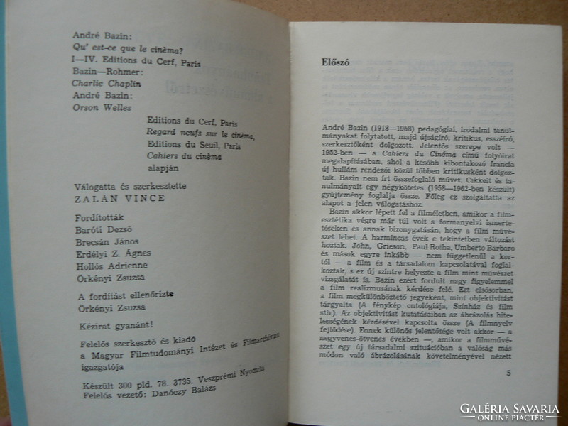 Studies in Cinematography, andré bazin 1977, (paris 1974) book in good condition (300 e.g.) Rare