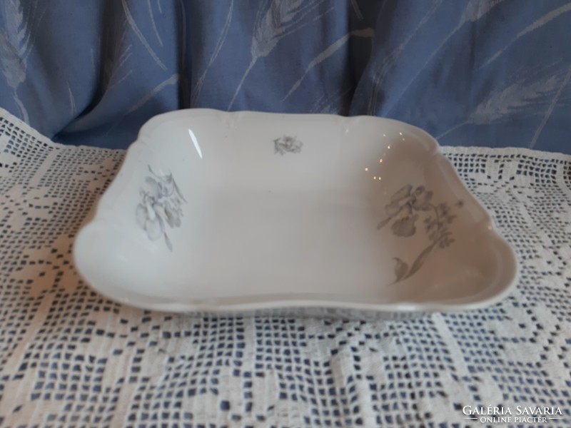 Old drasche square porcelain garnished stew bowl with gray flower pattern