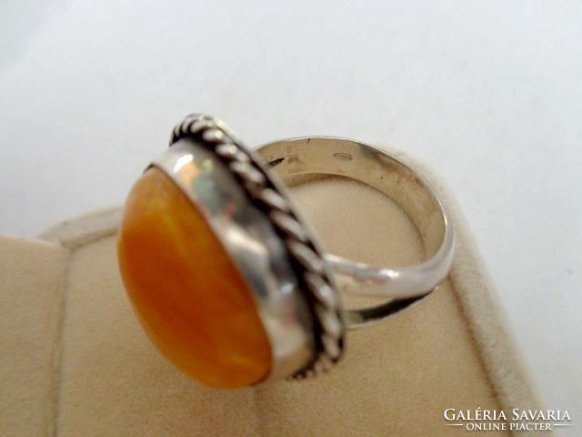 Antique silver butter amber ring 8