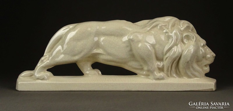 1F463 old cracked glazed louis fontinelle ceramic lion statue 37 cm