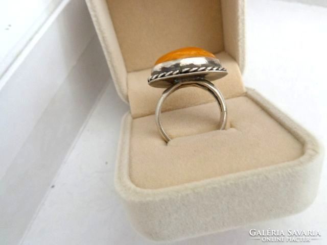 Antique silver butter amber ring 8