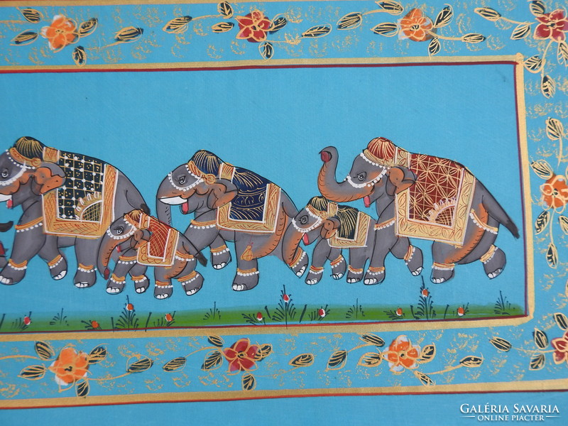 Indiai selyemkép festmény : Elefánt menet