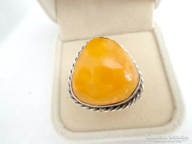 Antique silver butter amber ring 8