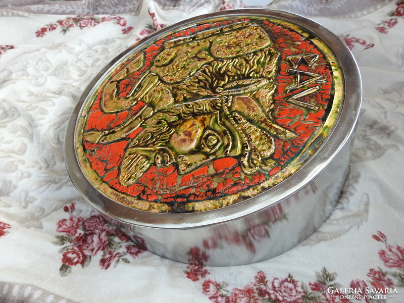 Cs. Uhrin tibor fire enamel picture - minotaur (sirakuza, coin) roll enamel 31 cm / 34cm4