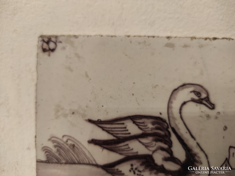 Antik delfti porcelán csempe úszó hattyú madár motívum 18-19.század Delft nr. 248