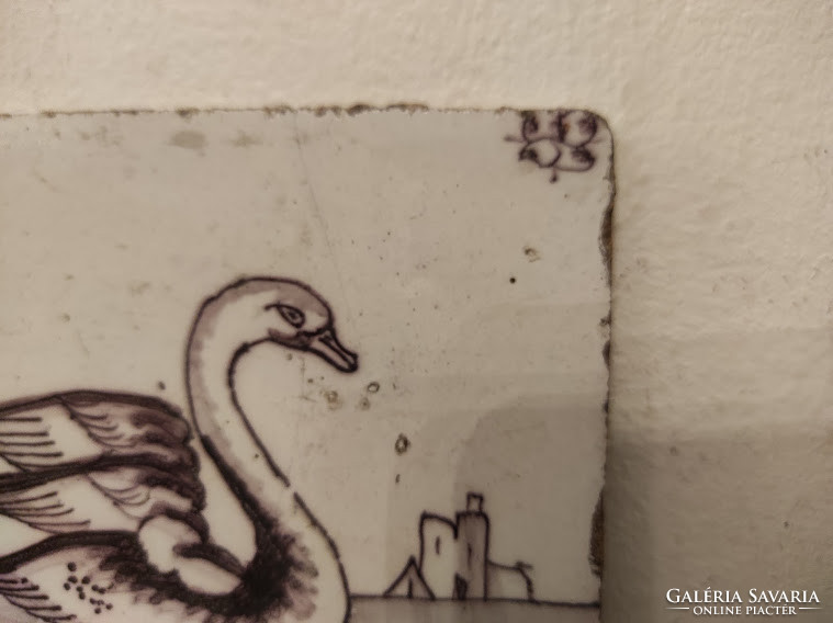 Antik delfti porcelán csempe úszó hattyú madár motívum 18-19.század Delft nr. 248