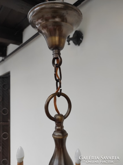 Antique 8 Arm Patinated Copper Flemish Chandelier + 8 New Decorative Candles and 8 Candle Bulbs 601 4547