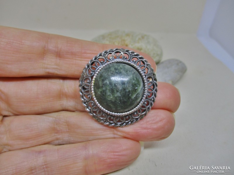 Wonderful antique silver brooch with large moss agate stone