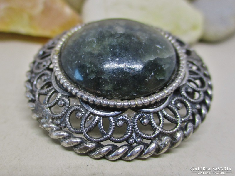 Wonderful antique silver brooch with large moss agate stone