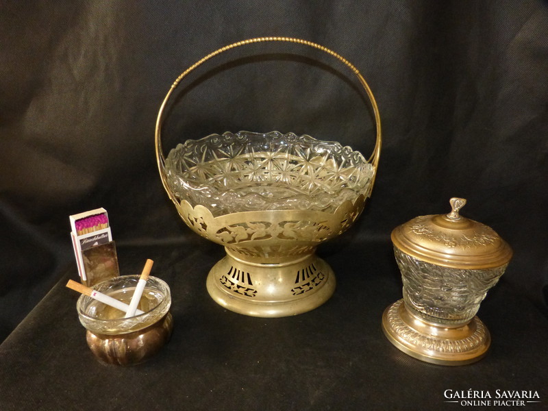 Old metal + glass sugar bowl