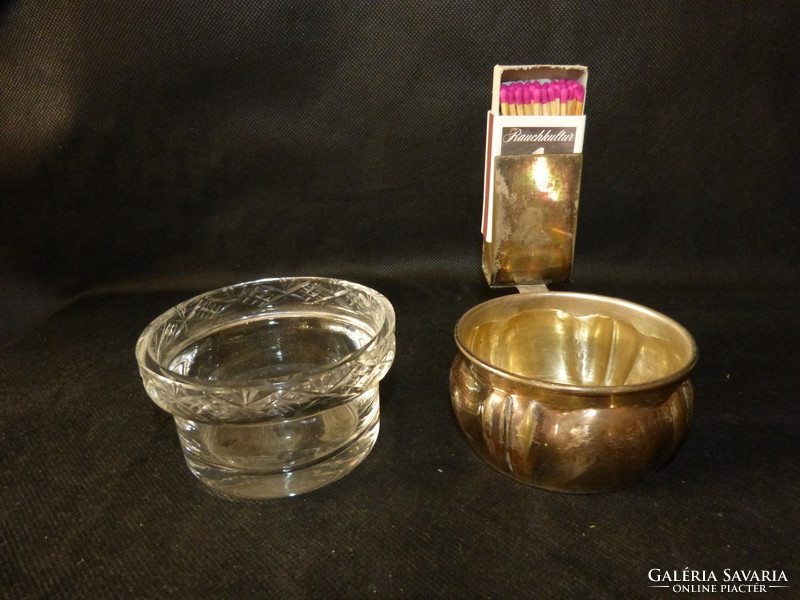 Old metal + glass match holder / ashtray.