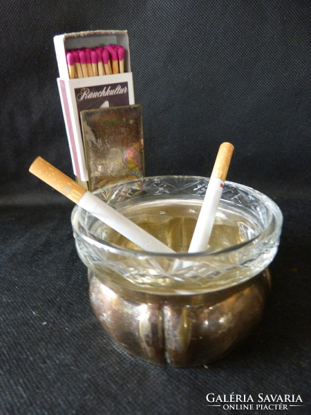 Old metal + glass match holder / ashtray.