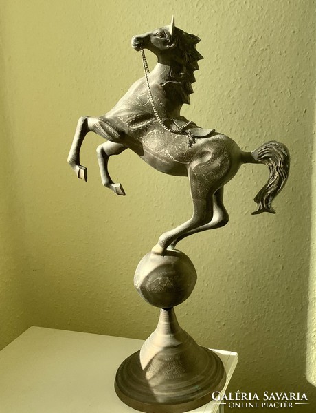 Jumping horse; bronze-plated, 63 cm high decorative, heavy souvenir for riders and sympathizers