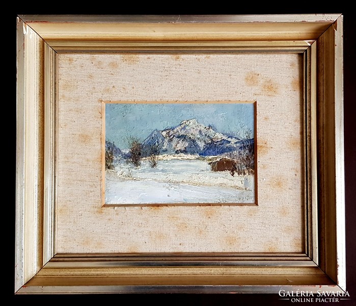 Szinyei Merse Pál with writing - winter snowy landscape oil painting