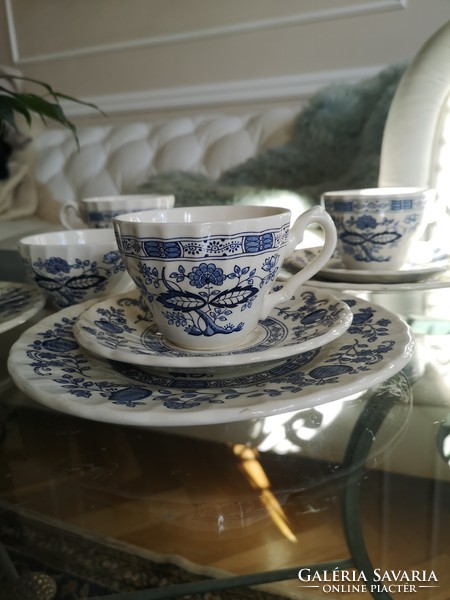 Myott meakin, vintage, English blue - white faience tea, coffee, breakfast set, 4 pcs