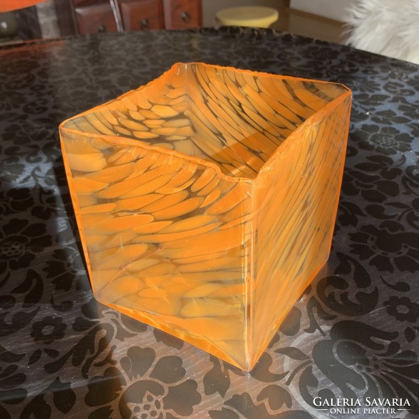 70s retro glass artist made cube vase on centerpiece