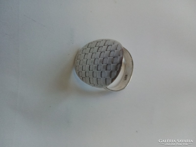 Silver checkered oval ring