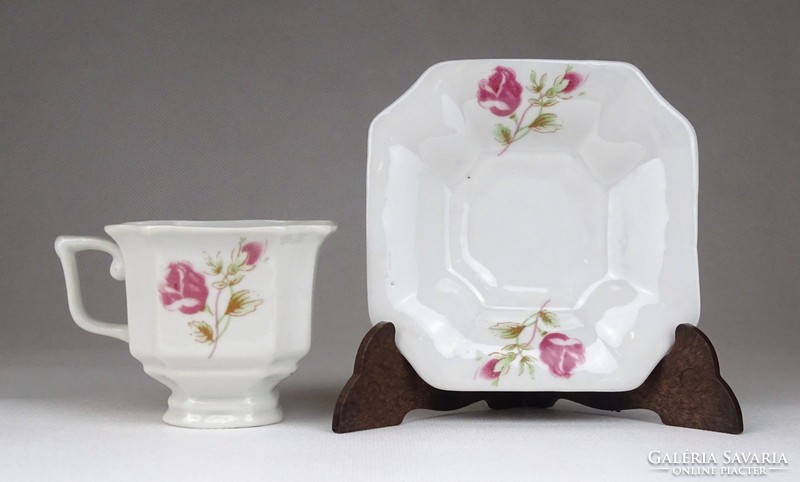 1G362 old marked rose decorated porcelain coffee set for 3 people