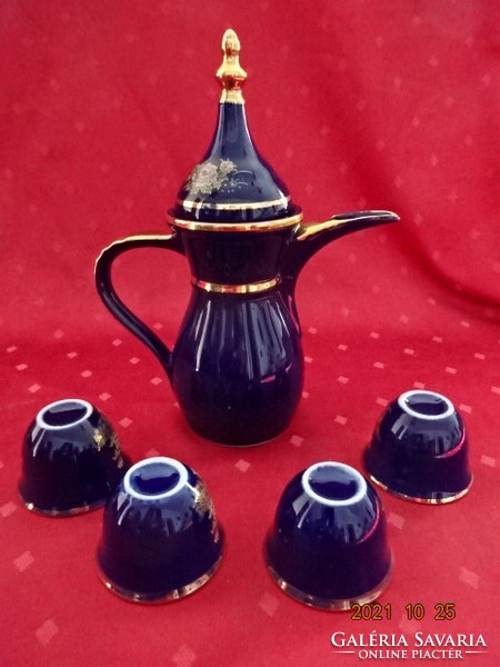 Japanese porcelain tea set, four-person, cobalt blue, pheasant pattern. He has!