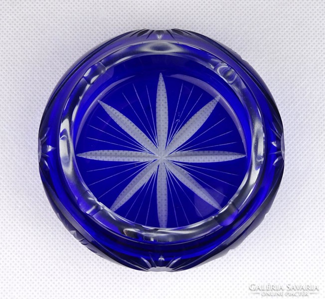 1G337 Régi kék kristály üveg hamutál 9.5 cm
