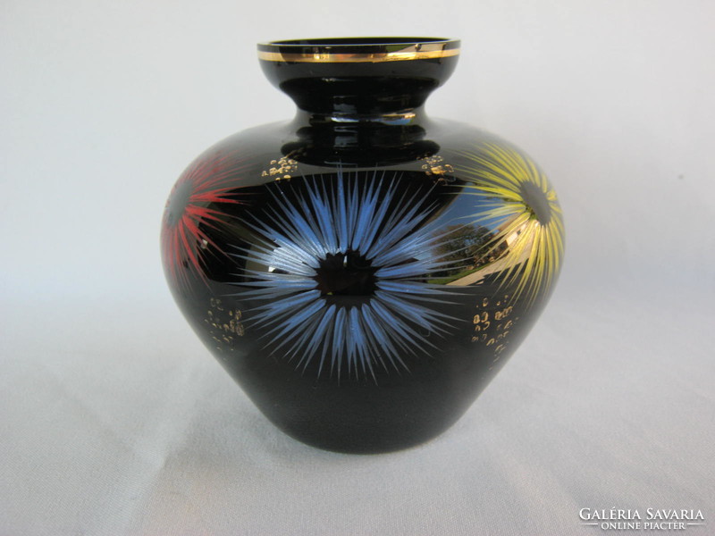 Retro ... Black glass vase with colorful pattern