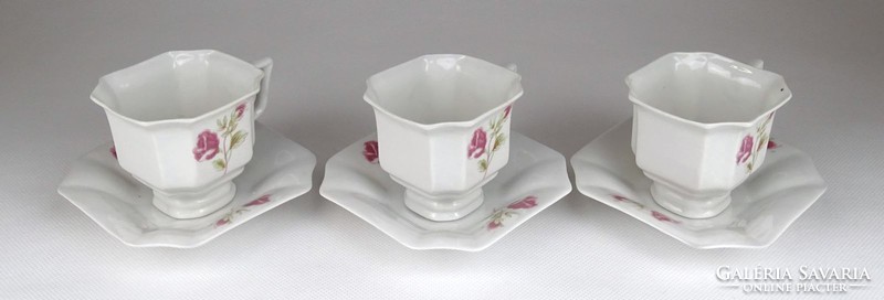 1G362 old marked rose decorated porcelain coffee set for 3 people