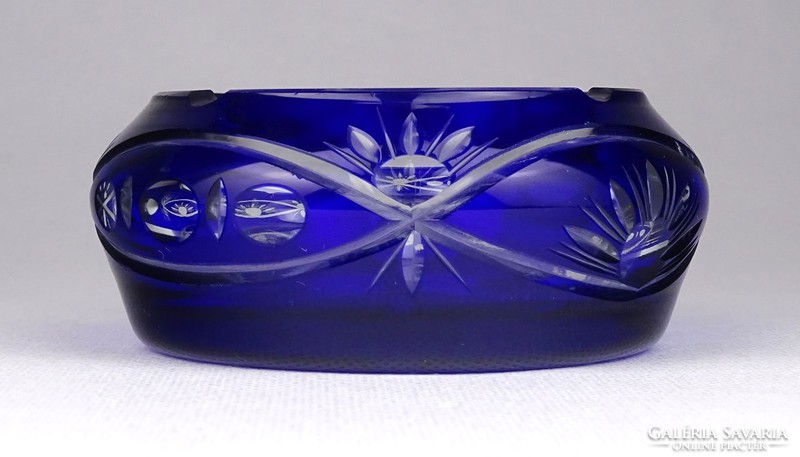1G337 old blue crystal glass ashtray 9.5 Cm