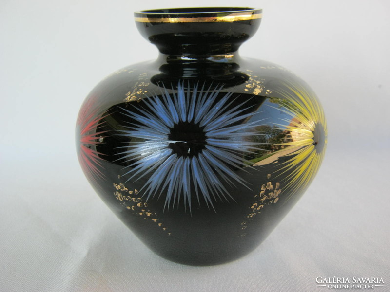 Retro ... Black glass vase with colorful pattern