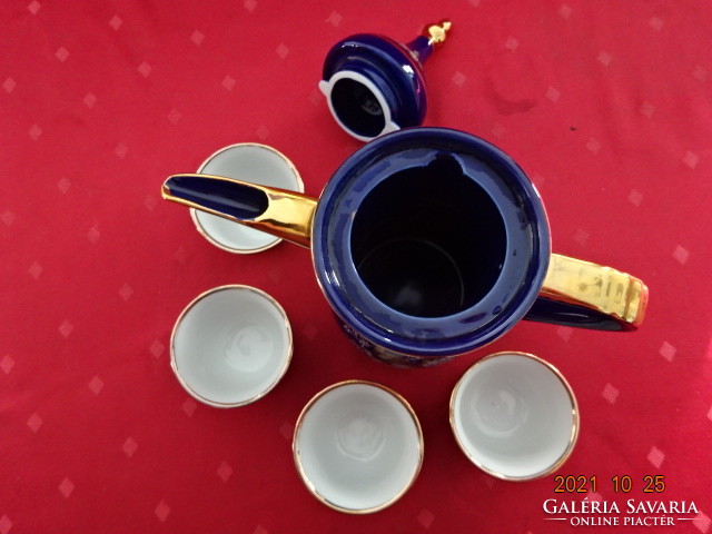 Japán porcelán teáskészlet, négyszemélyes, kobalt kék, fácán mintás. Vanneki!