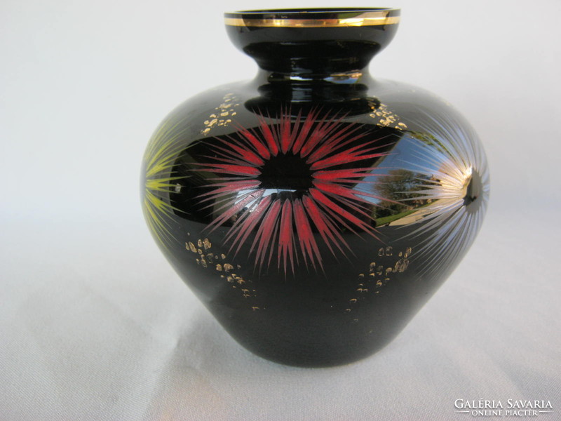 Retro ... Black glass vase with colorful pattern