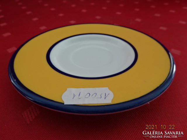 Olasz porcelán kávéscsésze alátét, sárga és kék csíkos, átmérője 12 cm. Vanneki!