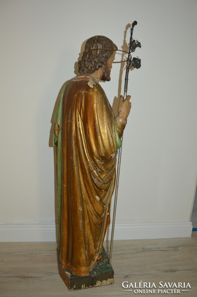 Nagyméretű Antik Fából készült Mózest ábrázoló ﻿Szent szobor. 102 cm magas