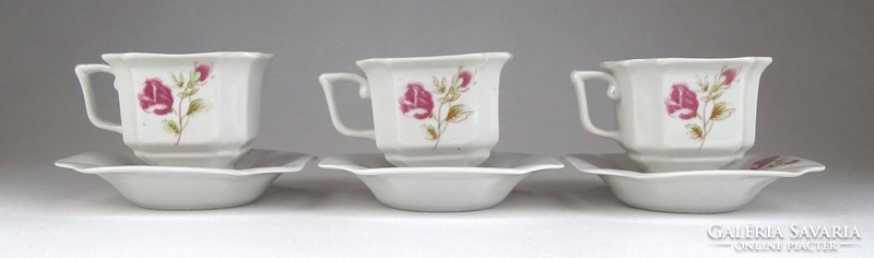 1G362 old marked rose decorated porcelain coffee set for 3 people