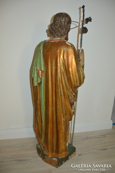 Nagyméretű Antik Fából készült Mózest ábrázoló ﻿Szent szobor. 102 cm magas