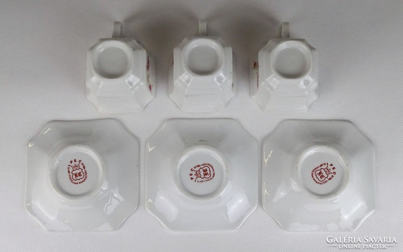1G362 Régi jelzett rózsadíszes porcelán kávéskészlet 3 személyes