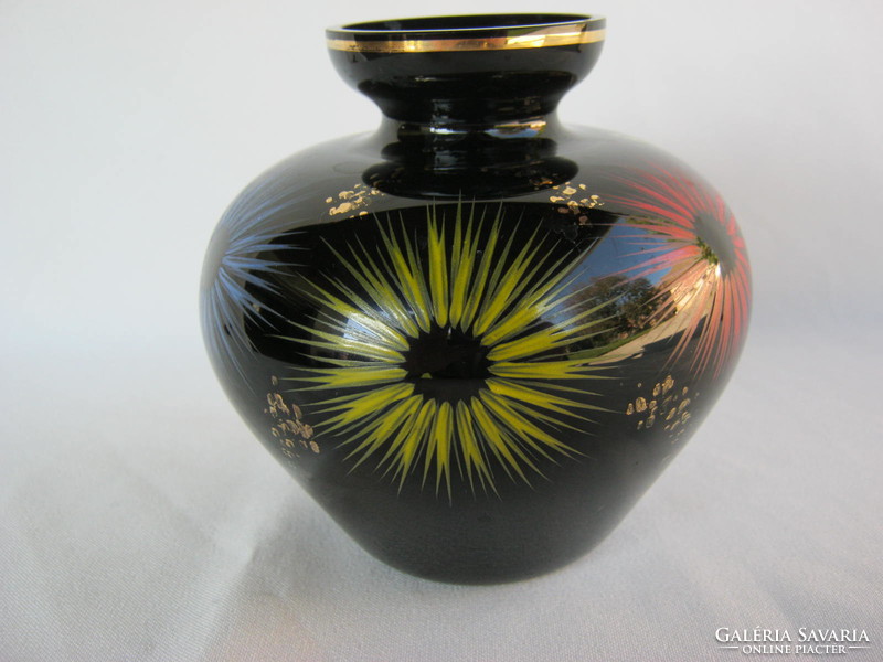 Retro ... Black glass vase with colorful pattern