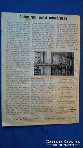 Danube sailor pub menu - newspaper 2006. Autumn i. Year 1. Mário Papp, Hevesi l., Szilas z. His writings