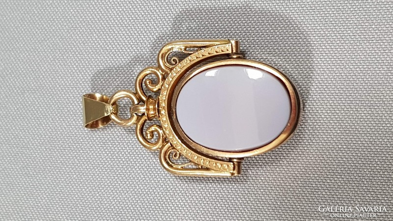 Antique 14k gold pendant carved with special peacock shells, mother of pearl, cameo