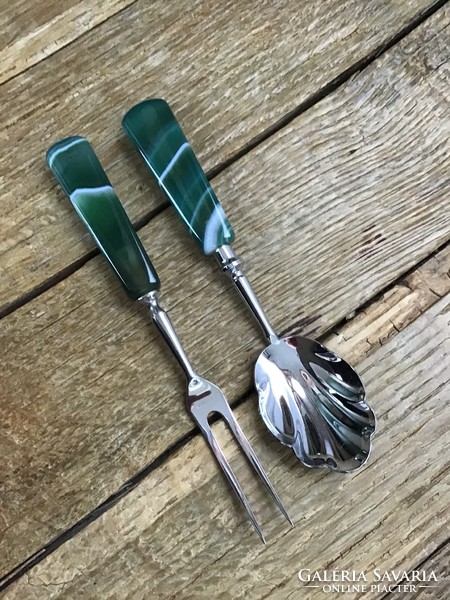 Old agate handle fiberboard serving set