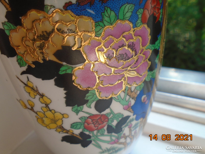 Aranykontúrozott madár virág mintával,kínai váza