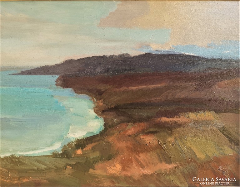 János Somogyi (1928 - 2010) hilly coast c. Picture gallery painting with original guarantee !!!
