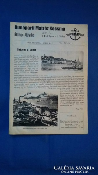 Danube sailor pub menu - newspaper 2006. Autumn i. Year 1. Mário Papp, Hevesi l., Szilas z. His writings