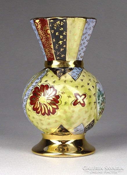 1G355 Régi Pataky Piri satsuma porcelán ibolya váza 9.5 cm