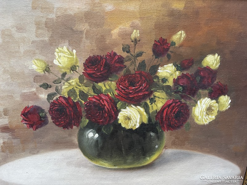 Rosy still life painting oil painting flower still life unknown