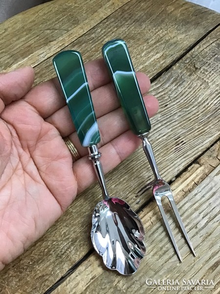 Old agate handle fiberboard serving set