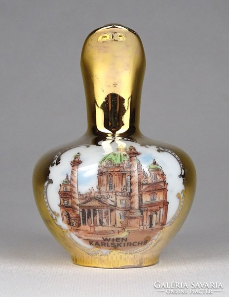 1G372 Old Small Gilded Austrian Porcelain Spout Vienna Karlskirche Cityscape Vase