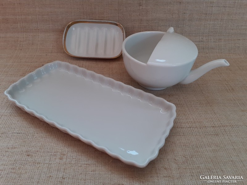 Antik fehér porcelán beteg  ápoló szett itató csésze szappantartó porcelán tálcán