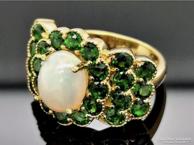 Harry Ivens IV Chrome Diopside - Noble Opal Gemstone Sterling Silver Ring 14k Gold Plated / 925 / - New