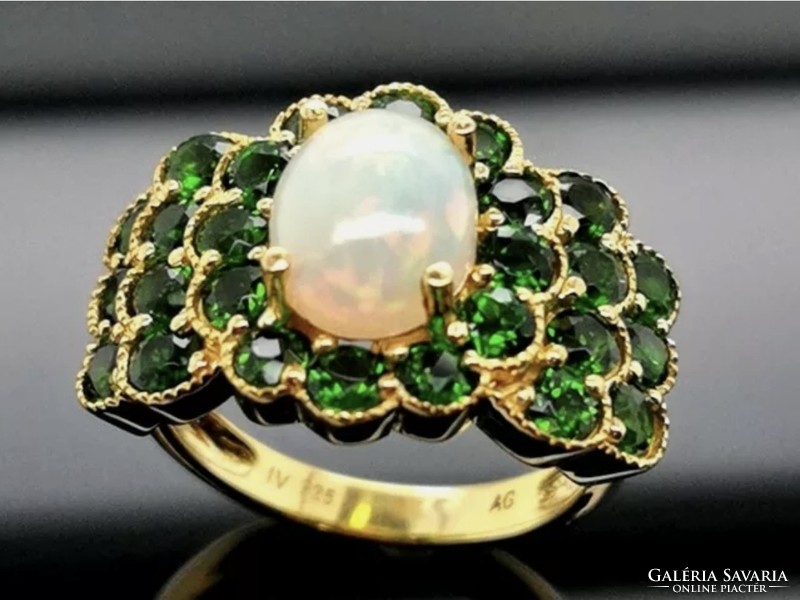 Harry Ivens IV Chrome Diopside - Noble Opal Gemstone Sterling Silver Ring 14k Gold Plated / 925 / - New