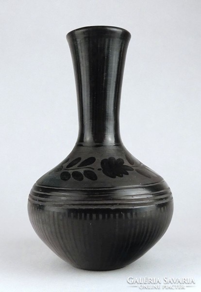 1G455 flower pattern potter istván nádudvari black ceramic vase 20 cm